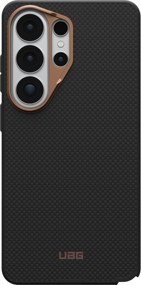 Crafted with premium DuPont™ Kevlar® and striking metallic accents, the UAG Fibr Armr case blends 15ft drop protection with a slim TPU frame and integrated magnets for wireless charging and accessories.