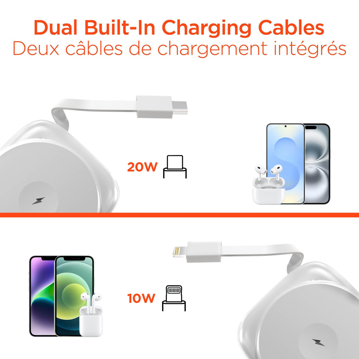 Hypergear 5000mAh Mag Grip Go Wireless Charging Portable Power Bank w/built in cable - White