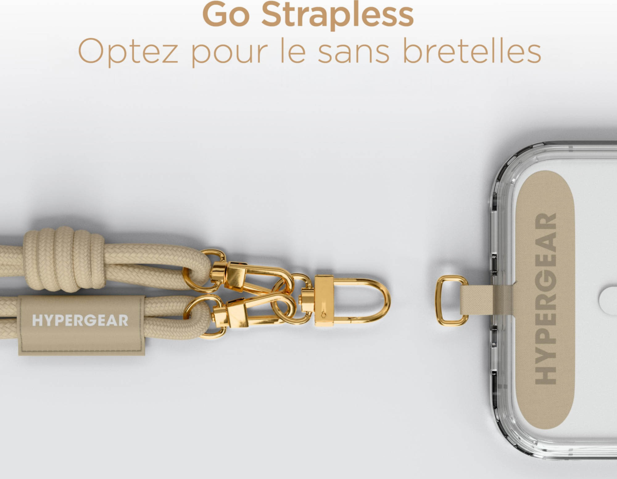This HyperGear Universal Crossbody Phone Strap blends soft braided rope with polished gold metal accents for a chic, hands-free carry. It offers a secure, undroppable, and adjustable fit for any phone.