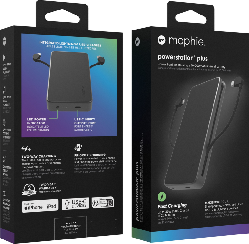 Mophie - Powerstation Plus 2024 Power Bank 10000 Mah - Black