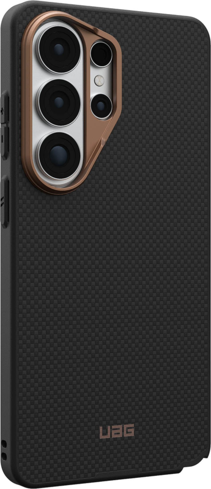 Crafted with premium DuPont™ Kevlar® and striking metallic accents, the UAG Fibr Armr case blends 15ft drop protection with a slim TPU frame and integrated magnets for wireless charging and accessories.