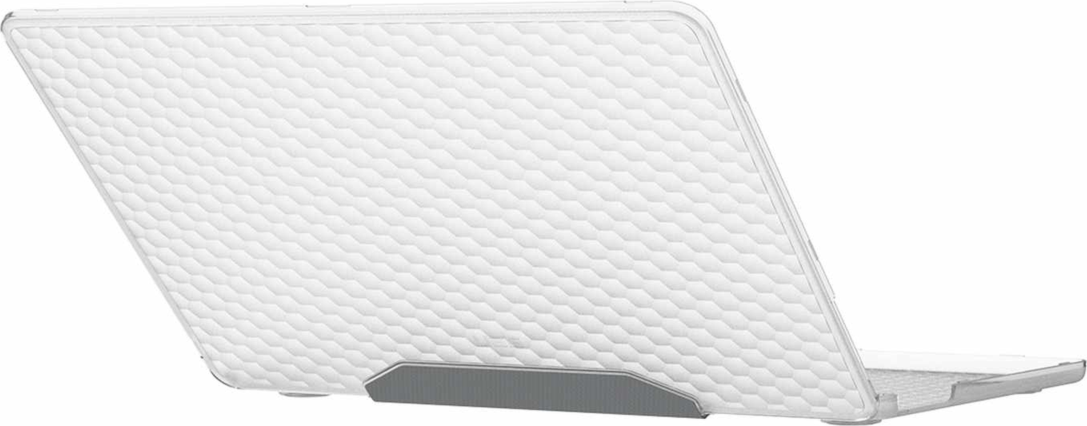 The UAG Essential Armor for Apple MacBooks is a one-piece, featherlight case featuring a translucent design, tactile grip, MIL-STD drop protection, and cooling vents for optimized performance.