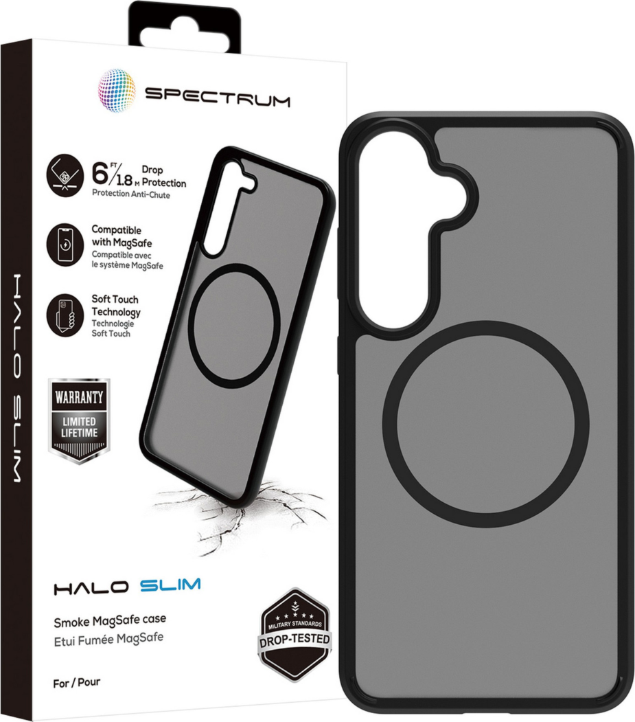 <p>Featuring a pocket-friendly design, the SPECTRUM Halo Slim Case offers a Translucent Matte Black and Aluminum Alloy Keys.</p>