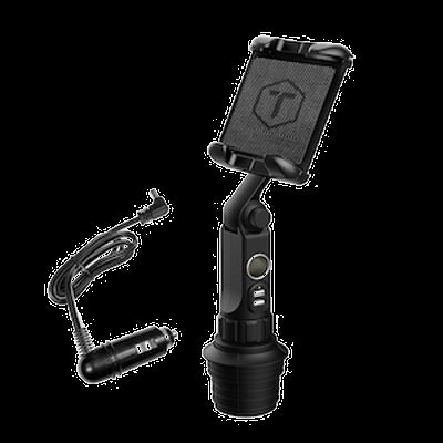 Boom Power Tower Heavy-Duty Cup Holder Tablet Mount with dual USB & 12v power ports