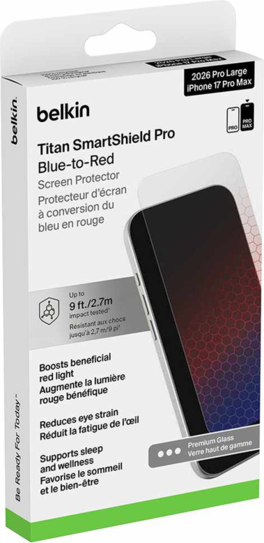 Belkin - Verre trempé « Red Light » pour iPhone 18 Pro Max/17 Pro Max