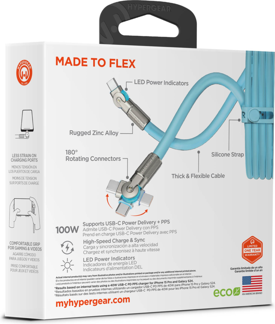 HyperGear 6 ft. 180cm USB-C to USB-C Chunky 180 Rugged Cable w/Rotating Connectors