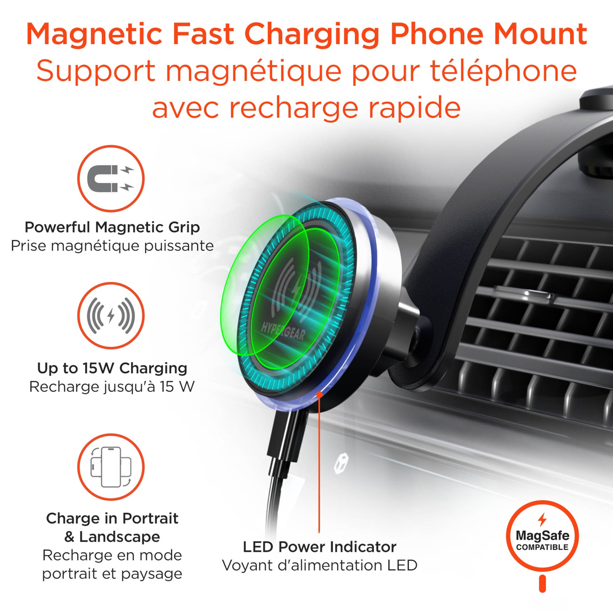 HyperGear MaxCharge Flex 15W MagSafe Wireless Mount - Black
