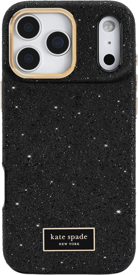 <p>The kate spade new york Crystal Pavé Case is a stylish phone case featuring a black crystal pavé inlay with gold hardware, provides 12-foot drop protection and offers MagSafe compatibility.</p>