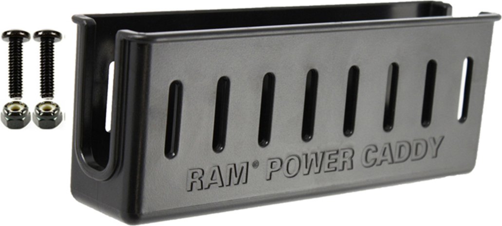 Stop Suffering from dangling accessory cords and keep your space clear with the RAM Mounts Power Caddy™ accessory holder, built for the RAM® Tough-Tray™.