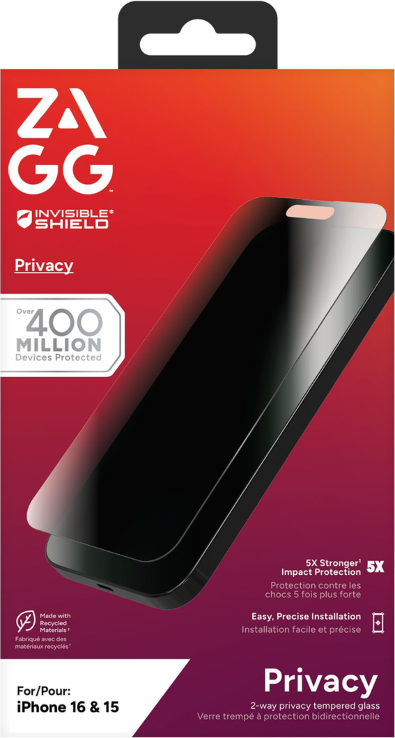 ZAGG InvisibleShield Glass Elite Privacy for iPhone 16/15 - Black