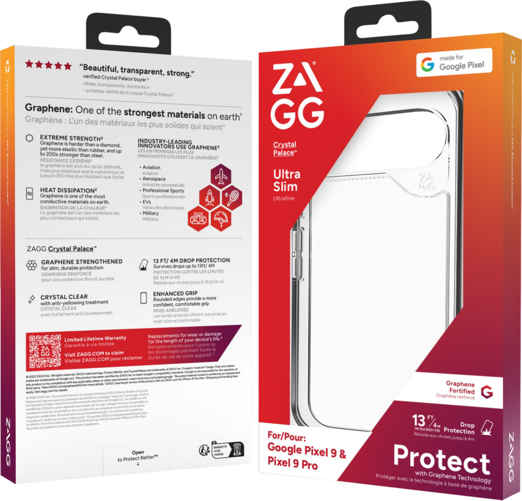 Strengthened with Graphene, ZAGG's Crystal Palace case combines an ultra-slim, crystal-clear profile with up to 13 ft drop protection.
