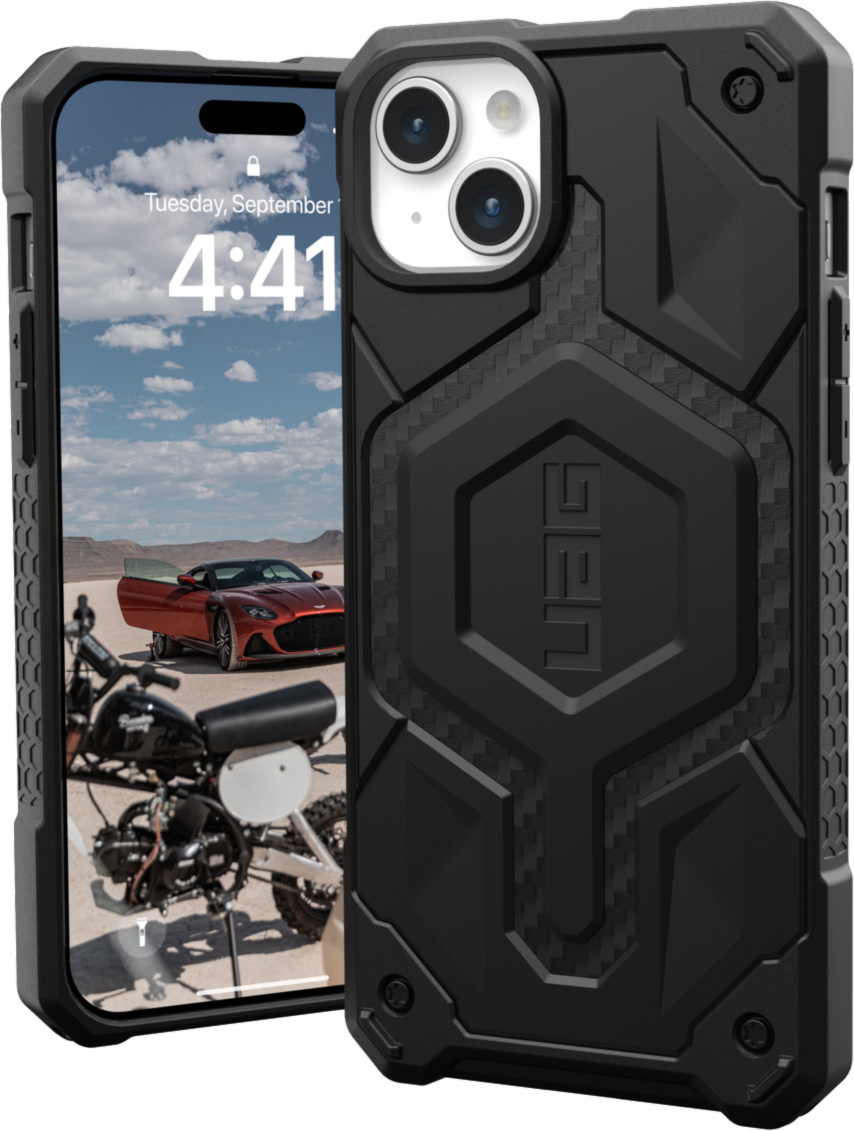 Étui Monarch Pro compatible avec MagSafe de UAG - iPhone 15 Plus/14 Plus, noir (Carbon Fiber)