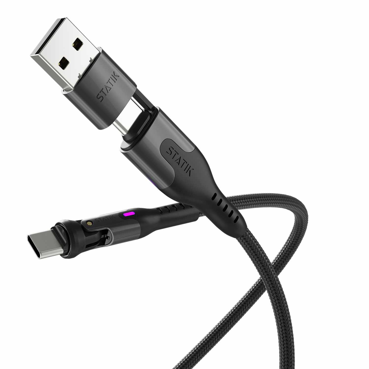 Statik PUP04553FTCCCA Câble Tressé en Nylon de Charge/Sync PowerPivot Pro USB-C vers USB-C 3.3 pieds Noir
