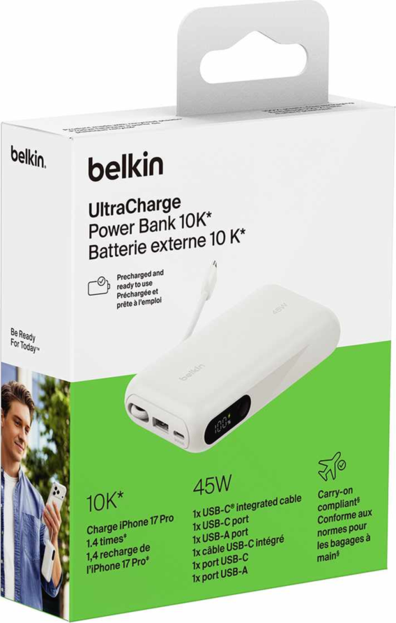 Belkin - Ultracharge Power Bank 10.000 mAh 45W with Display and Cable Integrated White