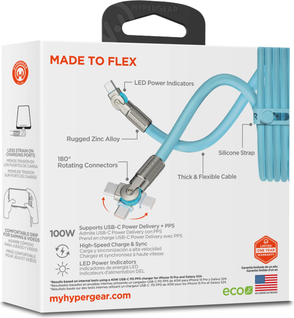 HyperGear 12 ft. 360cm USB-C to USB-C Chunky 180 Rugged Cable w/Rotating Connectors