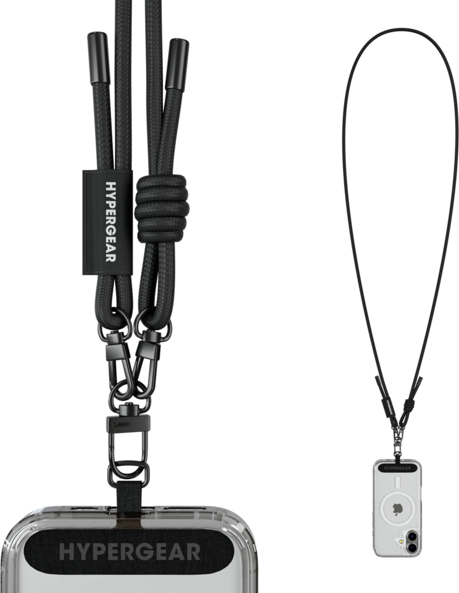 HyperGear TECHcessories Courroie universelle à porter en bandoulière pour téléphone - Corde tressée noire