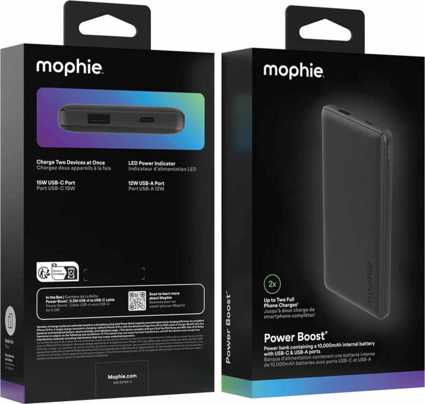 Batterie externe portable Power Boost Mophie de 10 000 mAh - Noir
