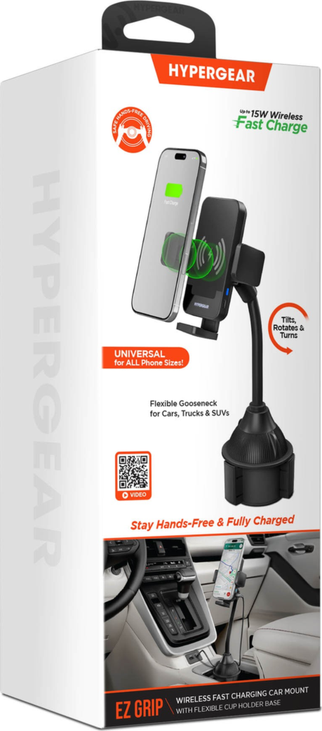 HyperGear EZ Grip 15W Wireless Fast Charging Cup Holder Phone Mount - Black