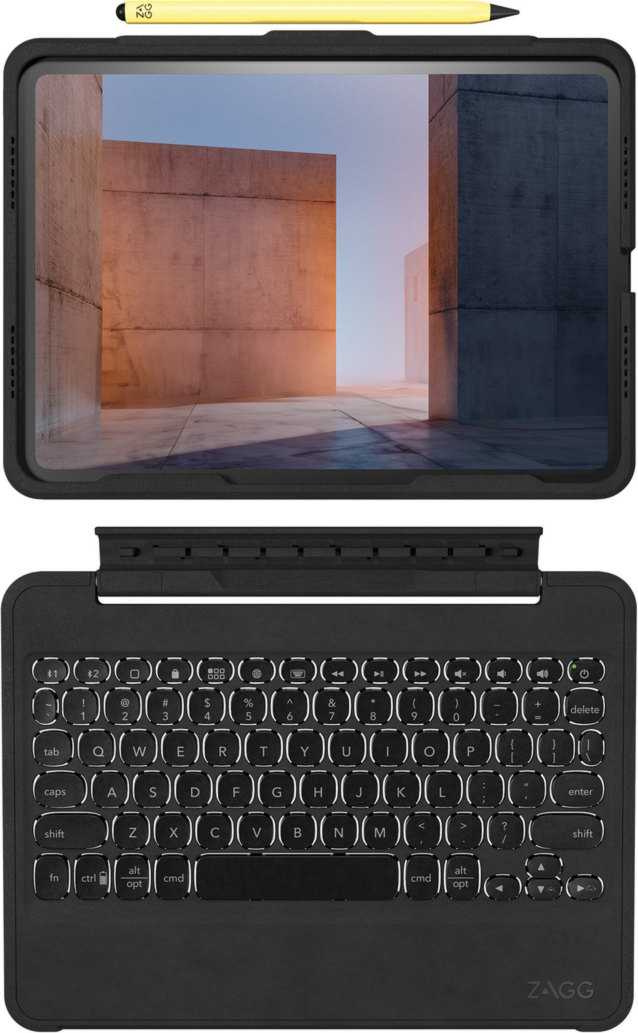 <p>Drop-tested to protect up to 6.6 feet, the ZAGG Pro Keys Rugged Keyboard features backlit, laptop-style keys, multi-device pairing, and a detachable case.</p>