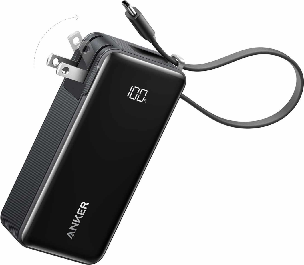 Anker - Fusion 10000 mAh Power Battery Black with Built-in Lightning Cable
