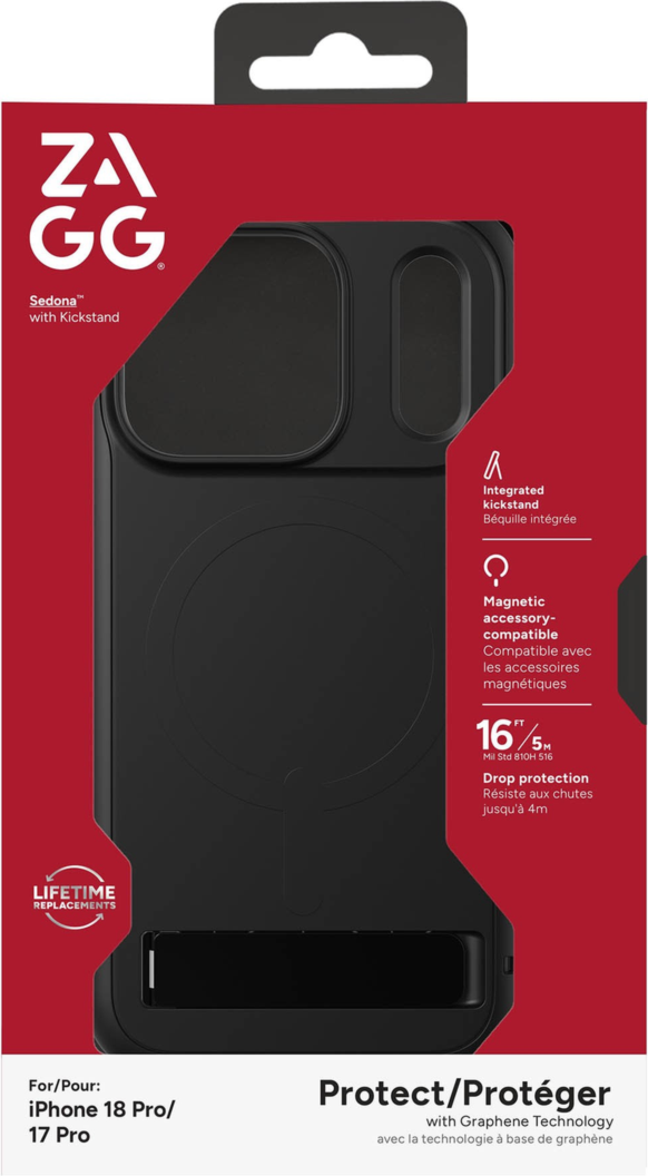 ZAGG - Étui Sedona Snap MagSafe avec support pour Apple iPhone 18 Pro/17 Pro - Noir