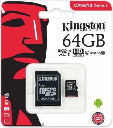 Kingston UHS-I Class 10 64 gb Micro SDHC Canvas Select Flash Card