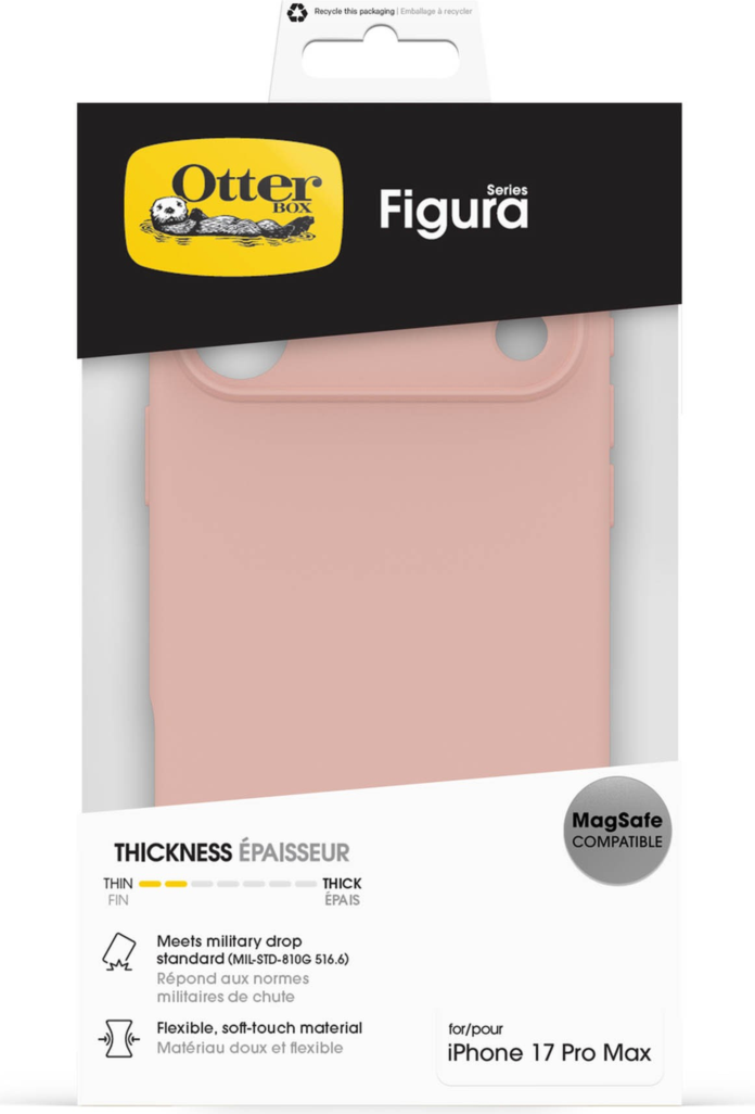 The OtterBox Figura Series blends a velvety-soft feel with ultra-slim protection, military-grade drop defense, MagSafe compatibility, and raised edges to guard the screen and camera.