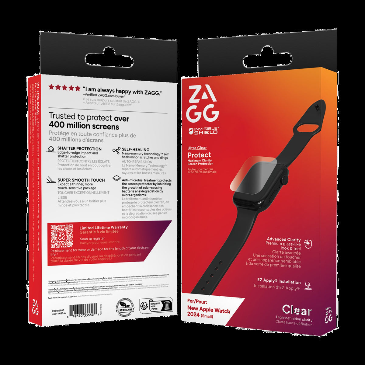 The ZAGG InvisibleShield Ultra Clear Screen Protector for Apple Watch provides tough, edge-to-edge protection with advanced clarity and a glass-like surface.