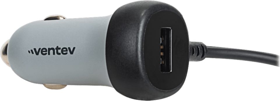 Ventev - Chargeur de voiture USB-A 12 W avec câble USB-C 15 W intégré - Gris foncé