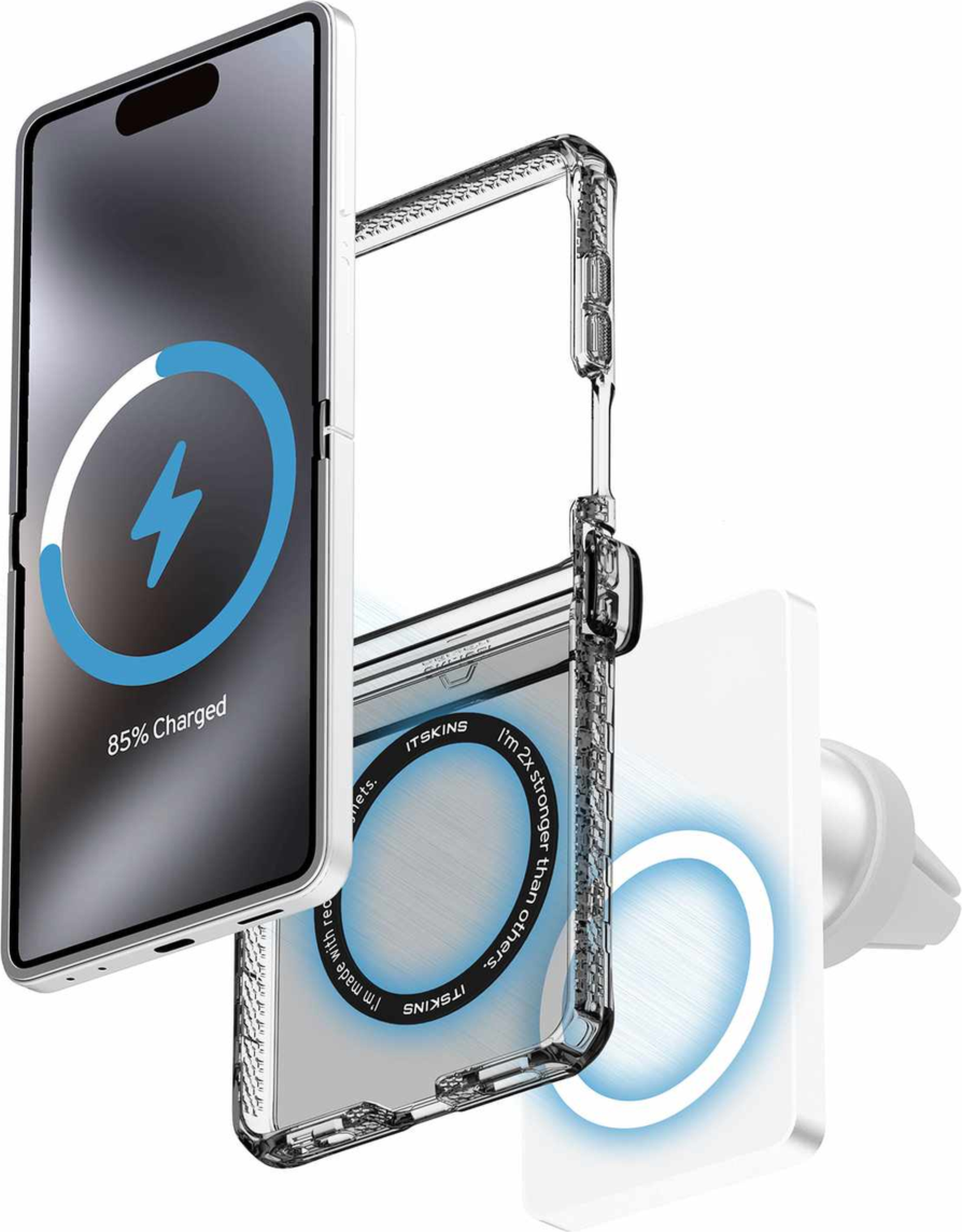 ITSKINS - Coque transparente Hybrid_R à charnière avec aimants, couleur « Smoke », pour Samsung Galaxy Z Flip8