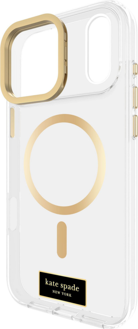 <p>With its built-in ring stand, the kate spade new York Protective MagSafe® phone case provides 12-foot drop protection. The clear design is accented with chic gold details.</p>