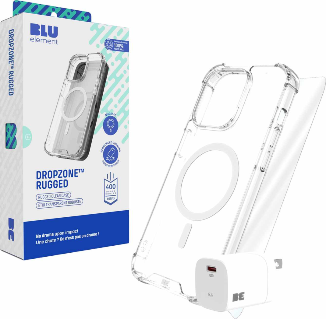 Blu Element BETPBMIP1611 Ensemble de Protection Totale MagSafe avec Chargeur 30W pour iPhone 16