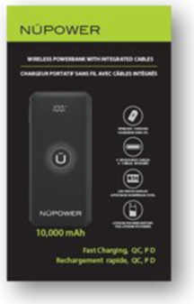 NUPOWER 10K mAh Powerbank with Integrated Cables -Black