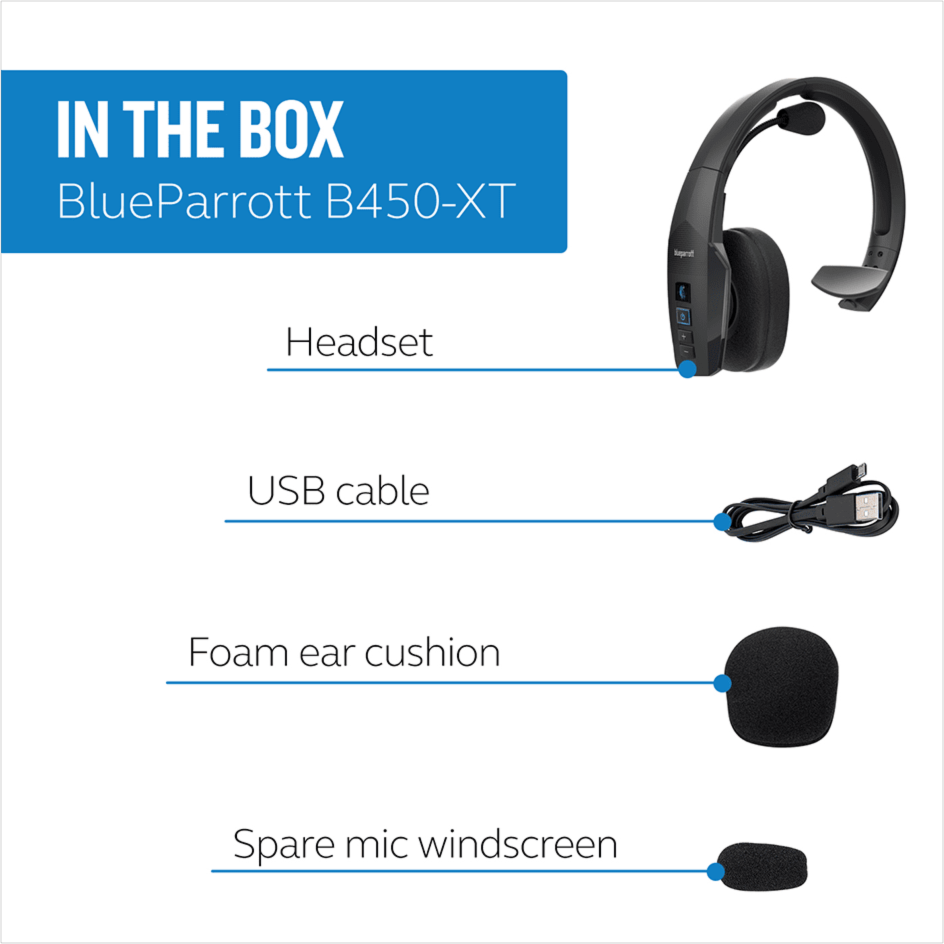 <p>Superior sound meets premium comfort with the BlueParrot B450-XT Bluetooth Headset with IP54-rated protection and up to 24 hrs of talk time.</p>