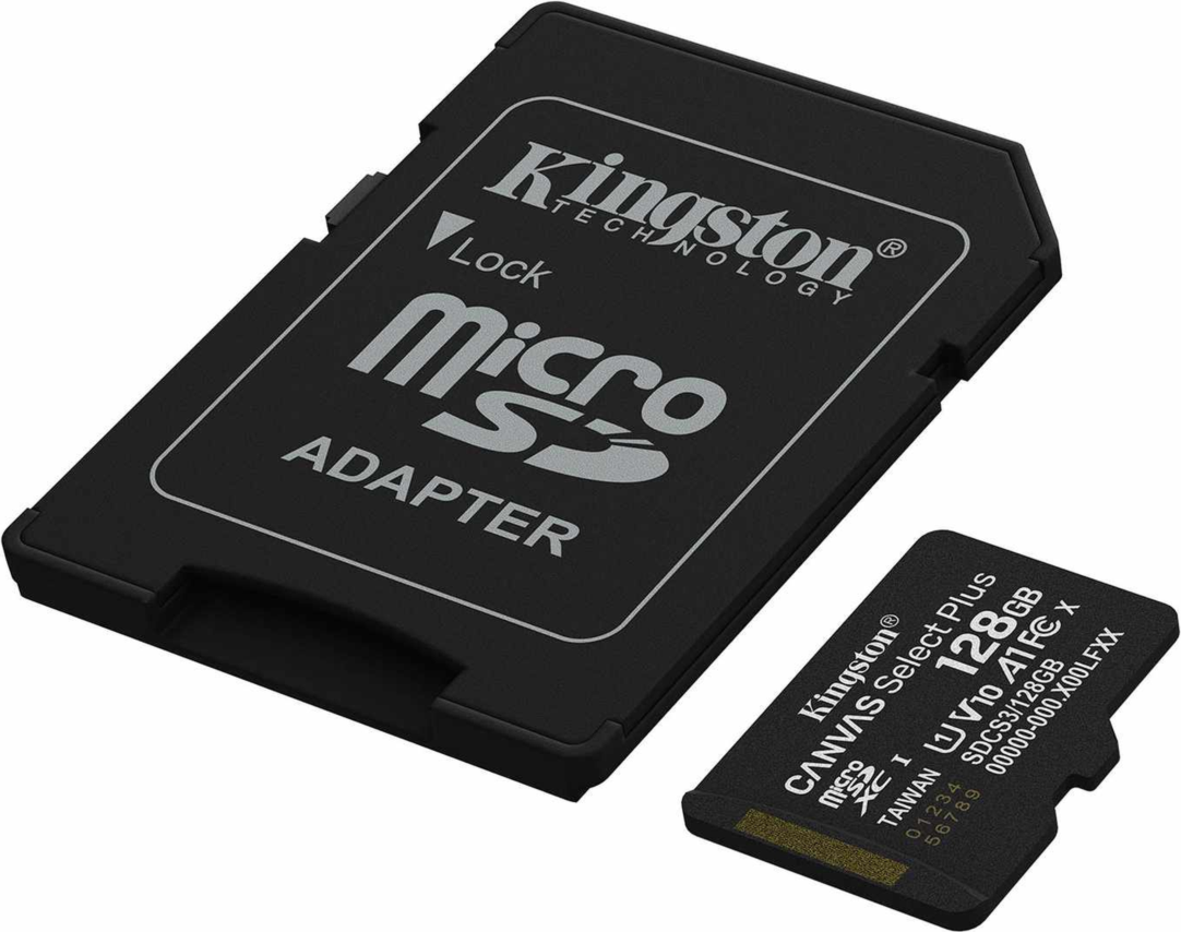 <p>Kingston’s Canvas Select Plus 128GB microSD card offers reliable performance, compatible with Android devices and cameras, with speeds up to 150MB/s1 and A1 app performance.</p>
