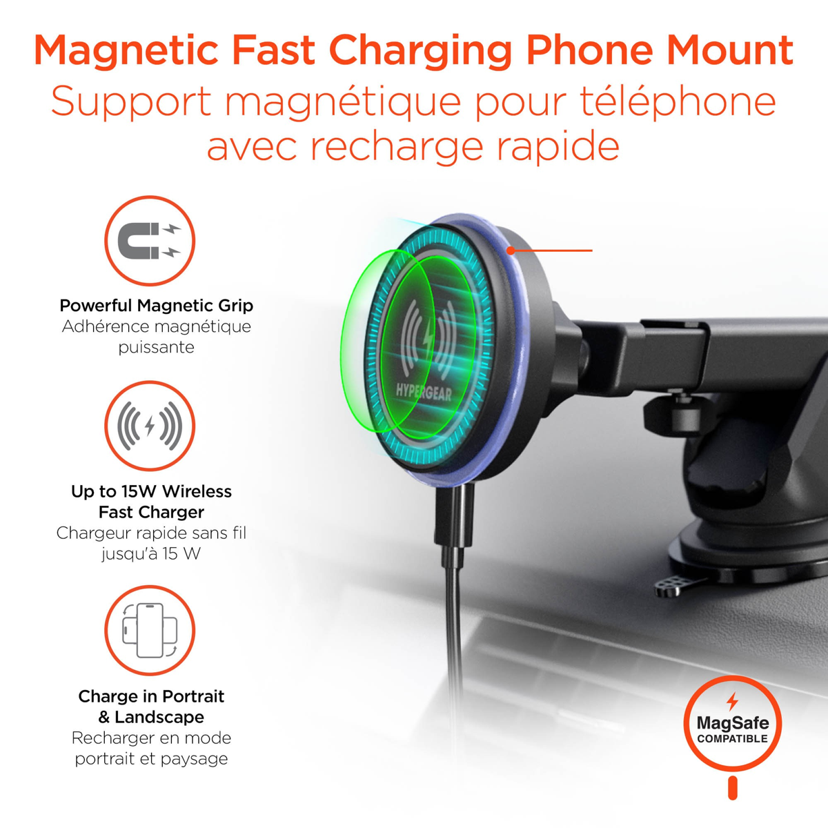 HyperGear MaxCharge Wireless Charging Vehicle Mount Kit Compatible w/MagSafe clear