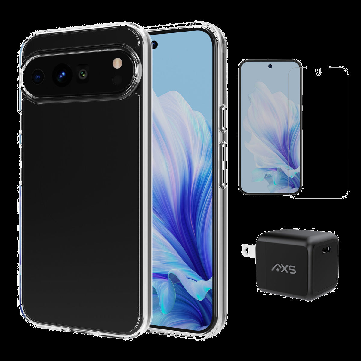 Drop-tested, scratch resistant phone case with shock absorbing air pockets 
Superior durability, HD clarity screen protector 
30W wall charger that charges up to 4 times faster than conventional chargers 
Designed in Canada 
Lifetime Warranty