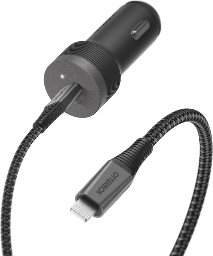 Otterbox 30W USB-C PD Premium Pro CLA Car Charger w/(200cm) USB-C to Lightning Braided Cable - Black
