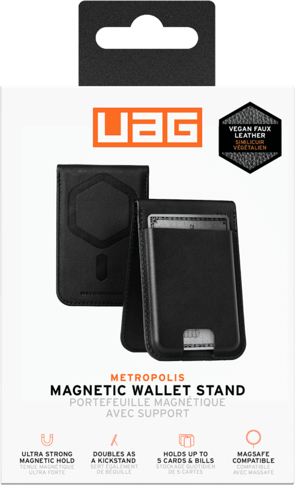 <p>The UAG Metropolis Vegan Leather Wallet offers a versatile solution for carrying cards and bills, featuring a multi-angle kickstand, and strong magnetic attachment compatible with MagSafe.</p>