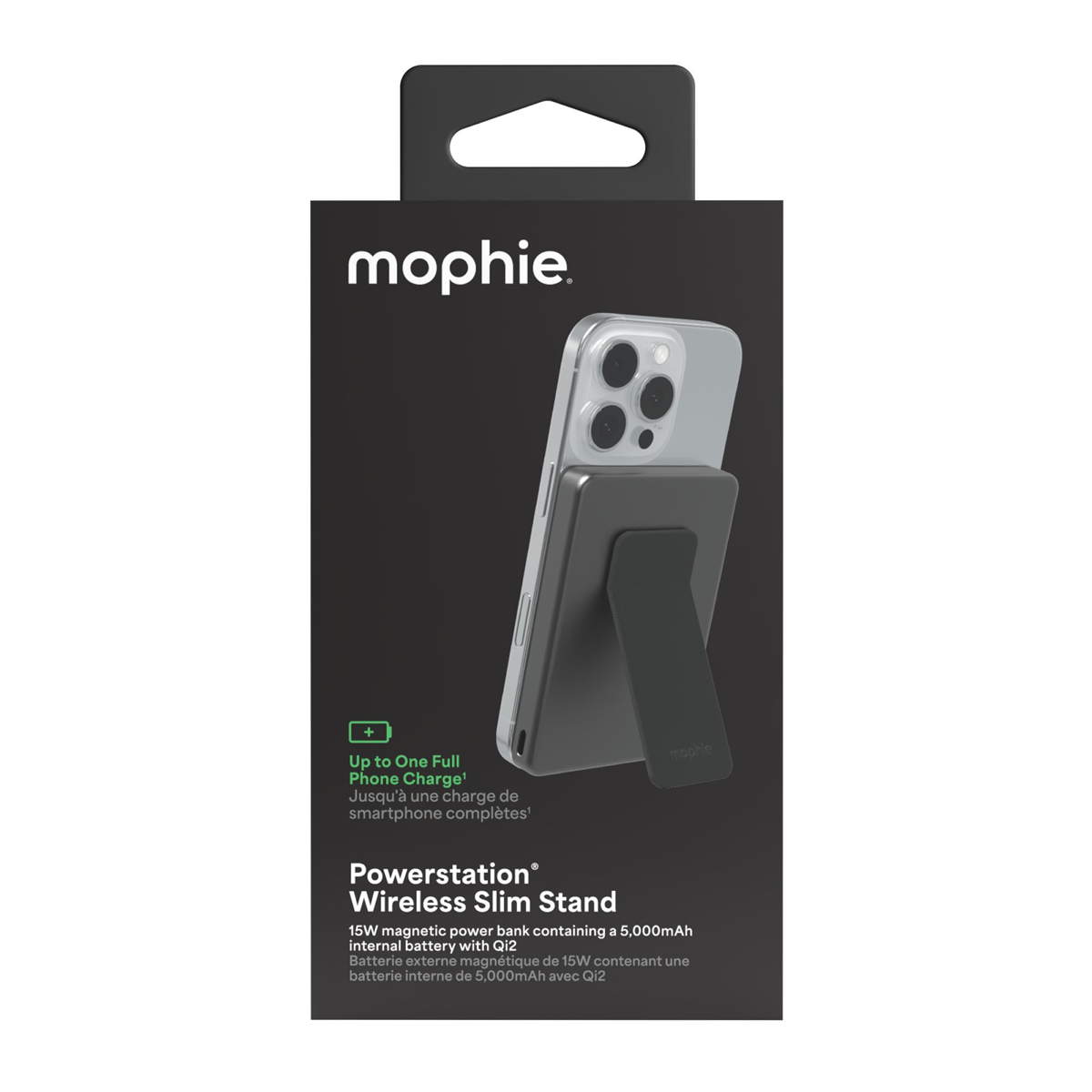 Mophie Qi2 Powerstation Wireless Slim de 5 000 mAh avec support - Noir
