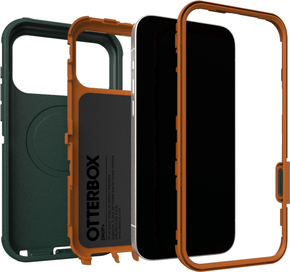 The OtterBox Defender Series Pro with MagSafe is the toughest case providing rugged protection against harsh drops. Equipped with MagSafe magnets and non-slip texturing.