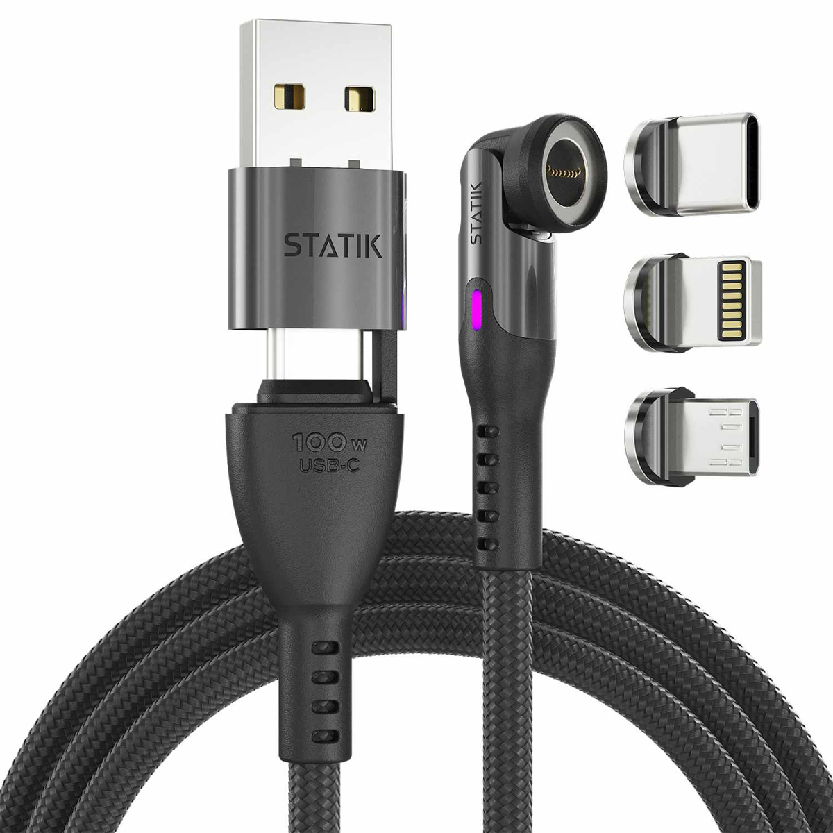 Statik - 360 Pro Universal Magnetic Charge/Sync Cable 6.6 ft Black