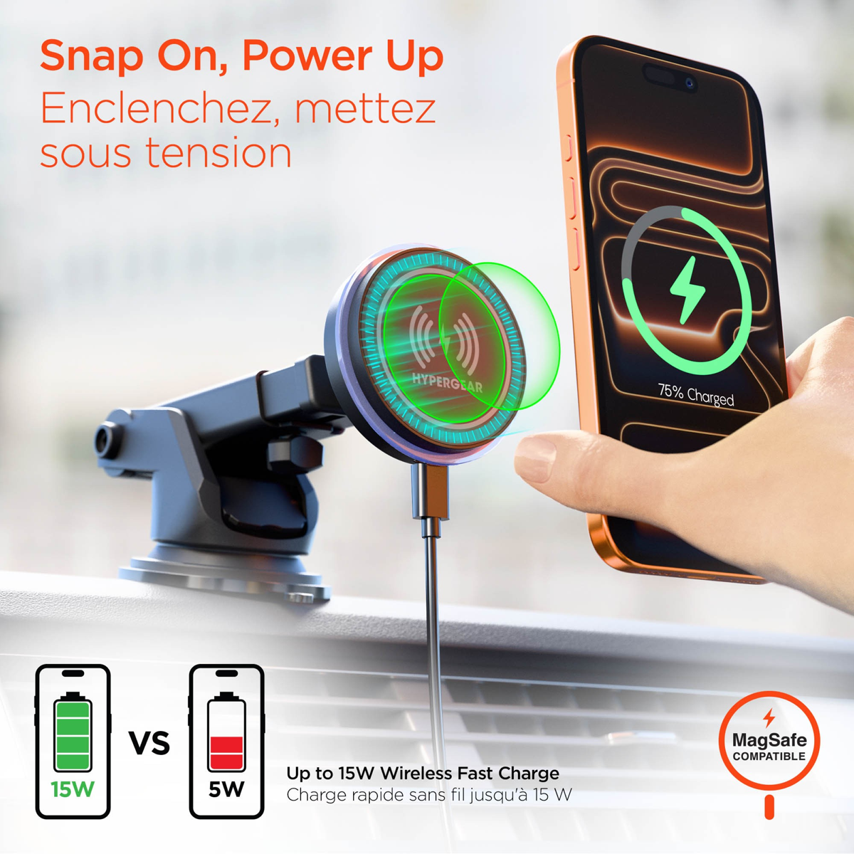 HyperGear MaxCharge Wireless Charging Vehicle Mount Kit Compatible w/MagSafe clear