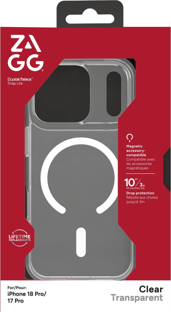 ZAGG - Étui Crystal Palace Snap MagSafe Lite pour Apple iPhone 18 Pro/17 Pro - Clair