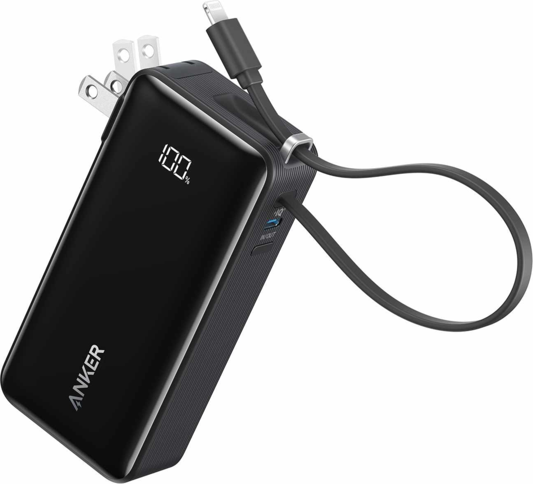 Anker - Fusion 10000 mAh Power Battery Black with Built-in Lightning Cable