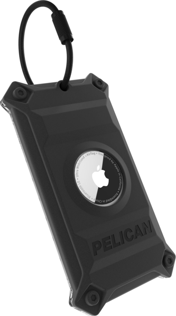 The Pelican Protector Luggage Tag offers rugged, military-grade protection for an AirTag and name card within its screw-secured, steel-reinforced hardshell with detachable stainless steel cable.