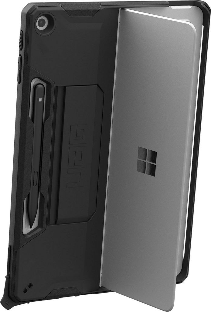 The UAG Scout Series provides rugged protection with an armor shell and integrated hand strap, while maintaining kickstand and keyboard compatibility.