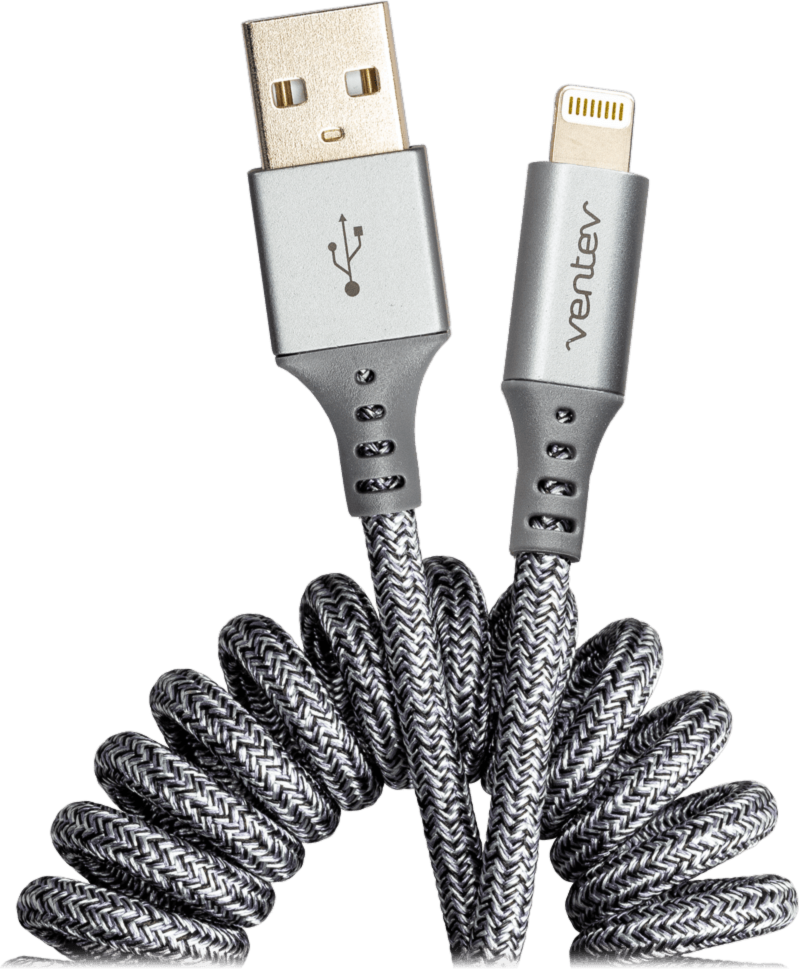 Ventev Charge/Sync Câble Helix Coiled Lightning 1 pieds Gris