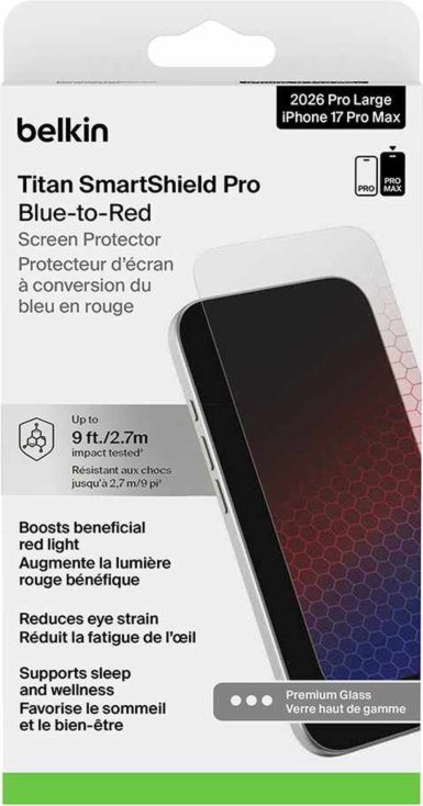 Belkin - Verre trempé « Red Light » pour iPhone 18 Pro Max/17 Pro Max