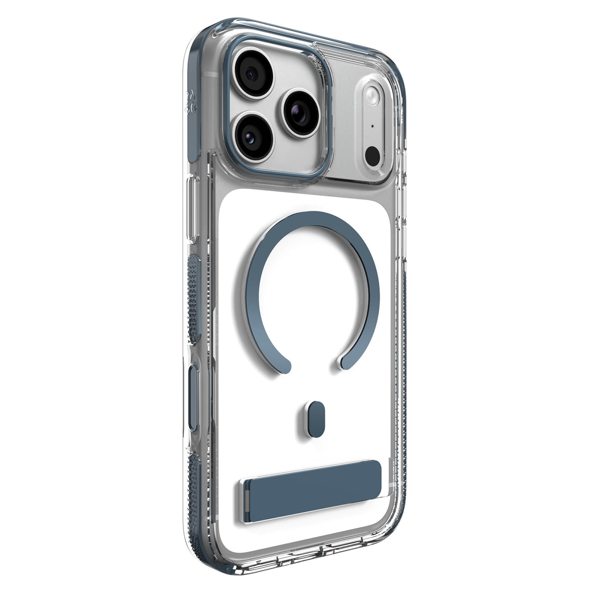 iPhone 18 Pro Max/17 Pro Max étui métallique ZAGG Graphene Santa Cruz Snap avec support - Bleu scintillant